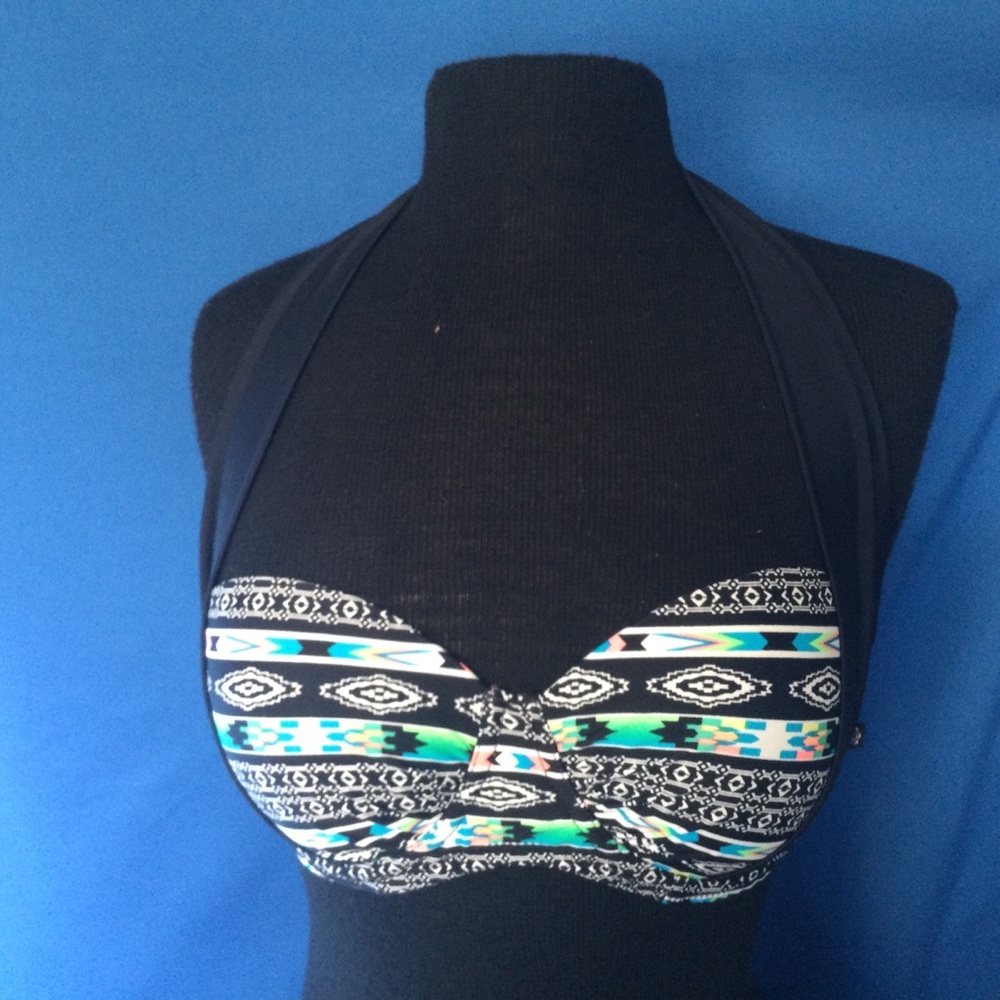 La Vie En Rose Aqua Medium Tribal Print Halter Bikini Top